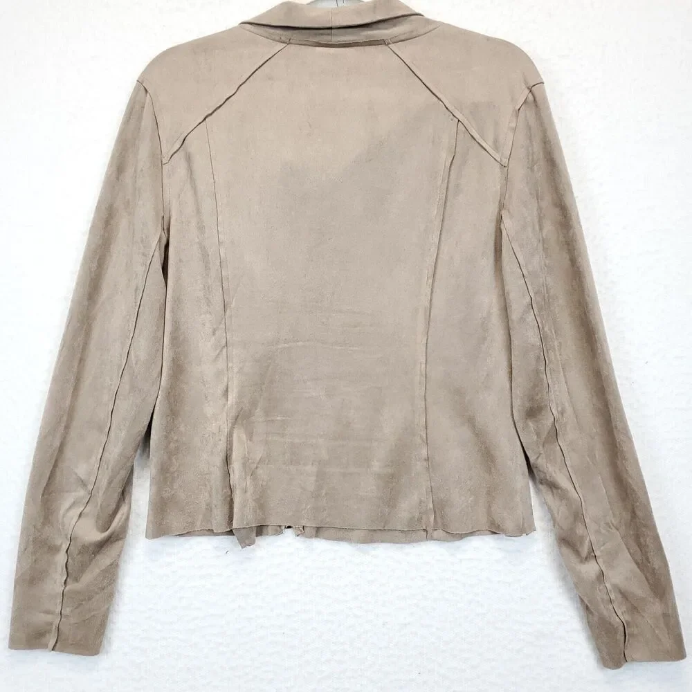 Shein Drape Neck Inside Out Blazer Top Women L Long Sleeves Front Zip Taupe - Picture 2 of 13